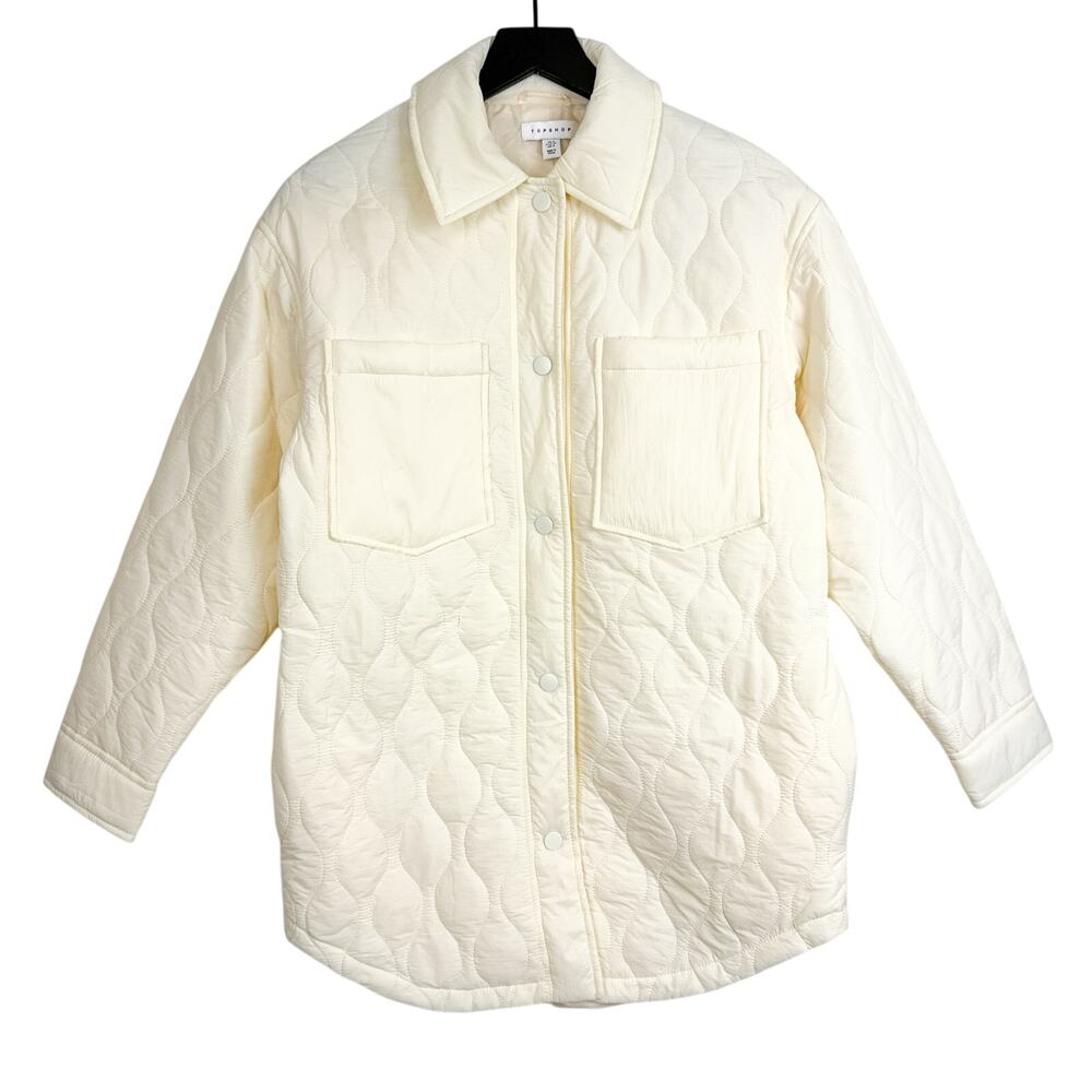 Topshop Womens Quilted Lightweight Nylon Jacket Cream Ivory - 4 US